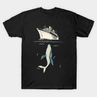 Whale attack Cruise -dangerous in the ocean - Wall art Retro vintage T-Shirt